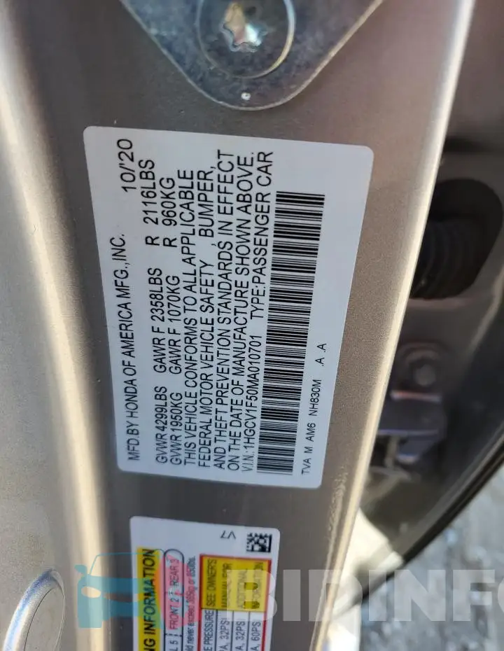 1HGCV1F50MA010701 Photo# 12
