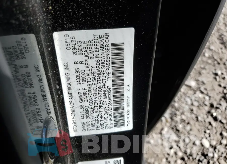 1HGCV2F38KA022547 Photo# 12