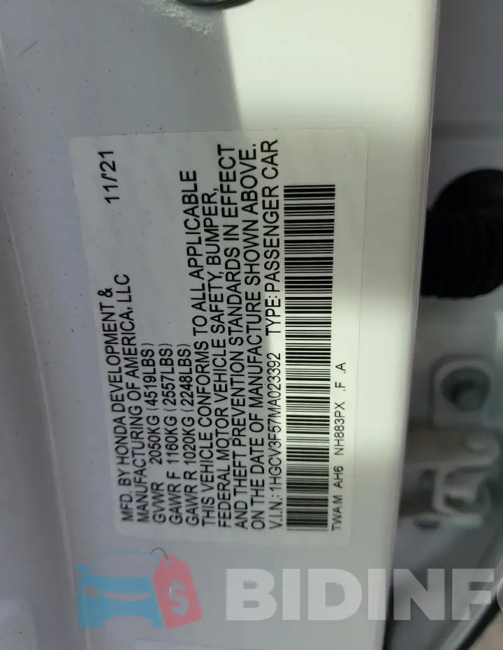 1HGCV3F57MA023392 Photo# 13