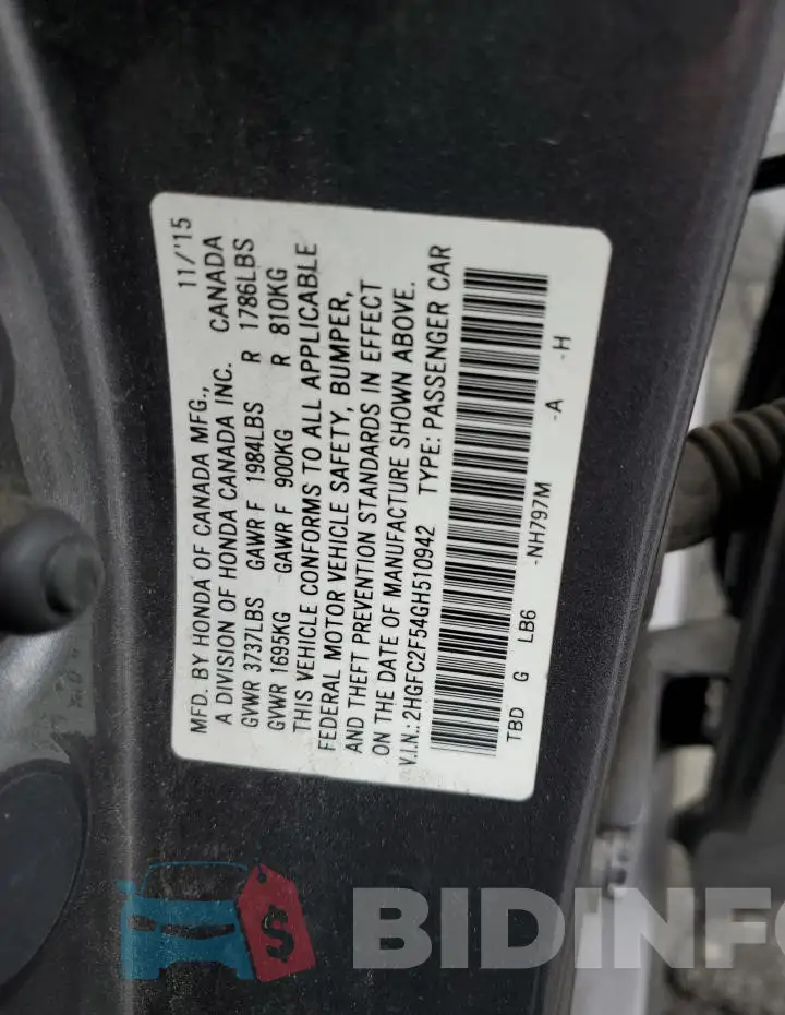 2HGFC2F54GH510942 Photo# 12