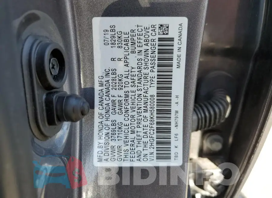 2HGFC2F68KH580008 Photo# 12