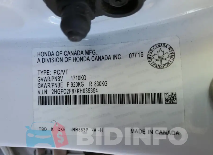 2HGFC2F87KH035354 Photo# 12