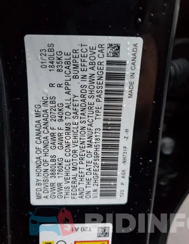 2HGFE2F59PH518173 Photo# 12