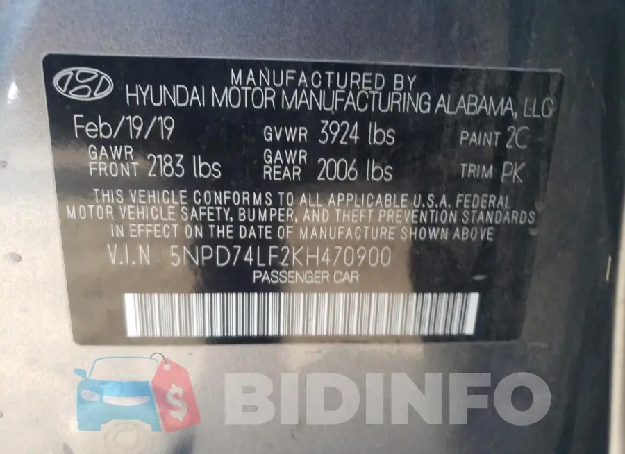 5NPD74LF2KH470900 Photo# 12