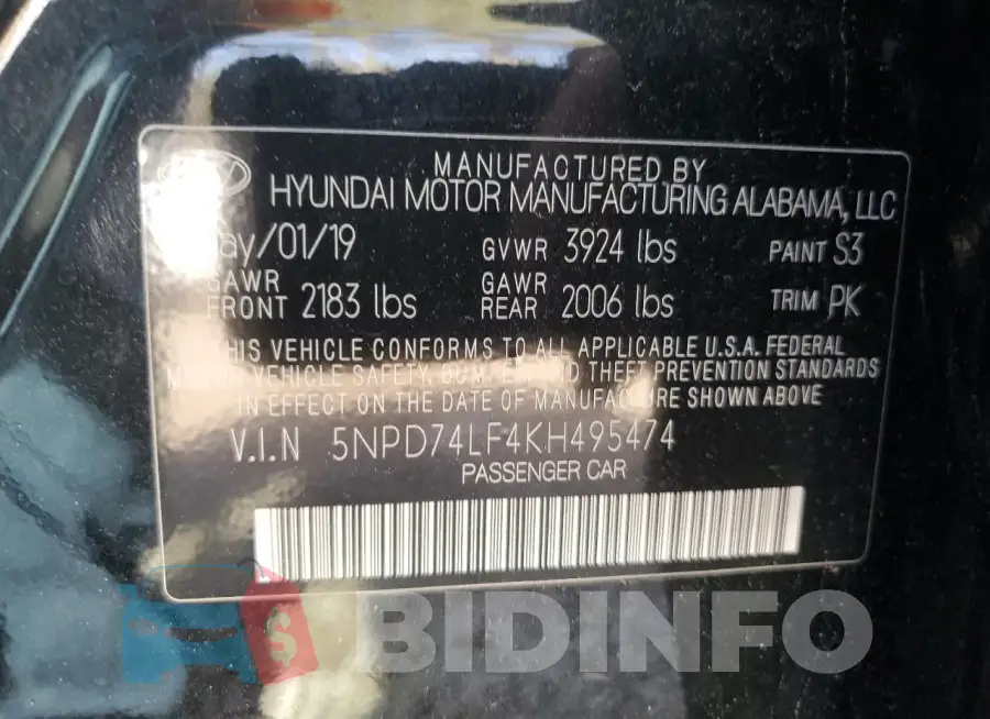 5NPD74LF4KH495474 Photo# 12