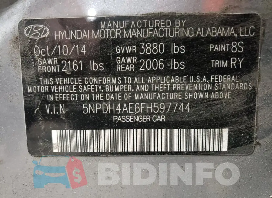 5NPDH4AE6FH597744 Photo# 12