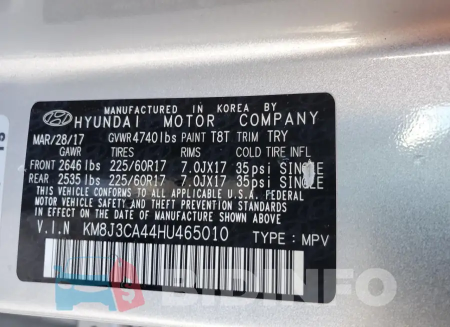 KM8J3CA44HU465010 Photo# 13