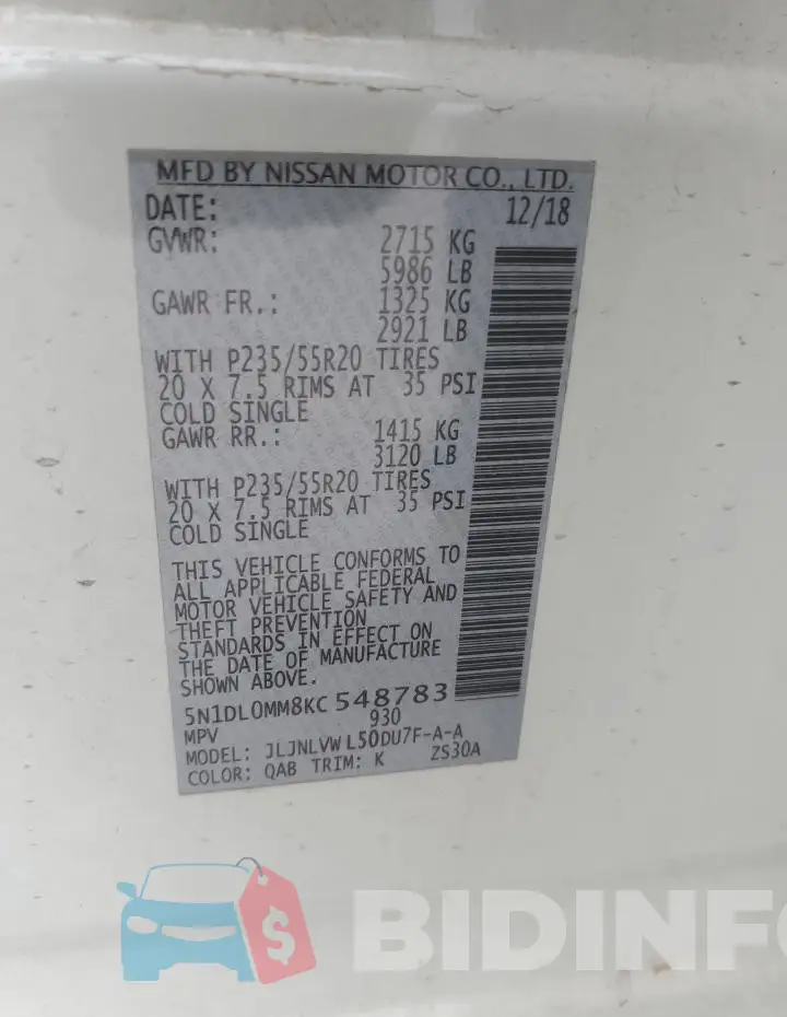 5N1DL0MM8KC548783 Photo# 13