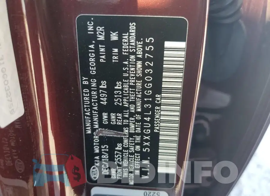 5XXGU4L31GG032755 Photo# 13