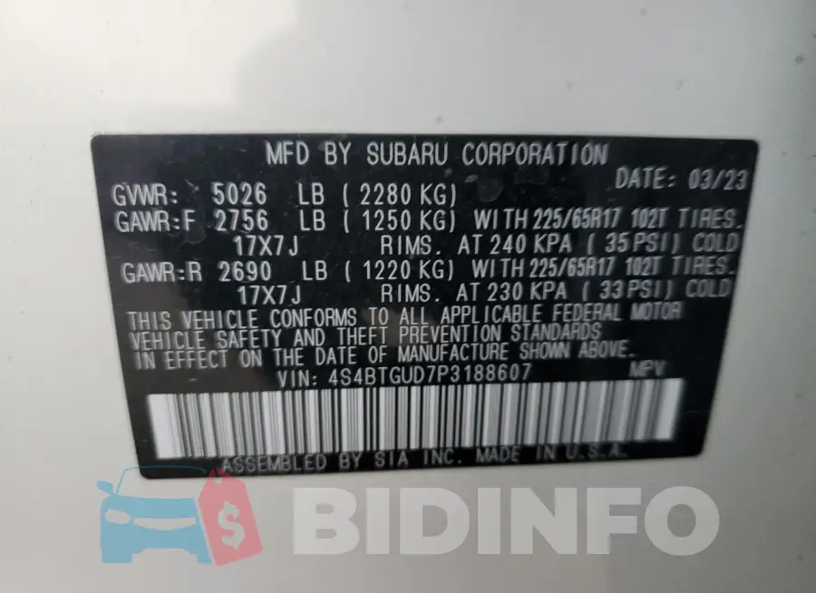 4S4BTGUD7P3188607 Photo# 12