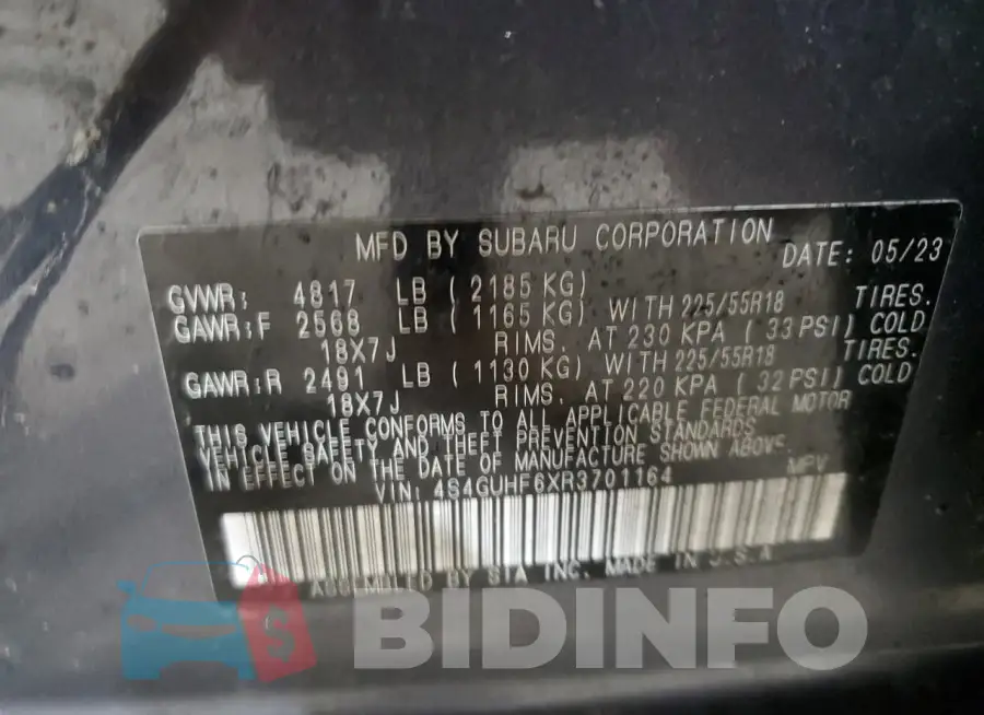 4S4GUHF6XR3701164 Photo# 14