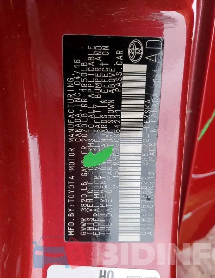 2T1BURHE3GC664231 Photo# 12
