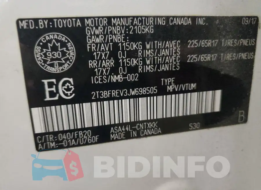 2T3BFREV3JW698505 Photo# 13
