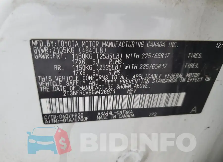 2T3BFREV9GW426971 Photo# 13