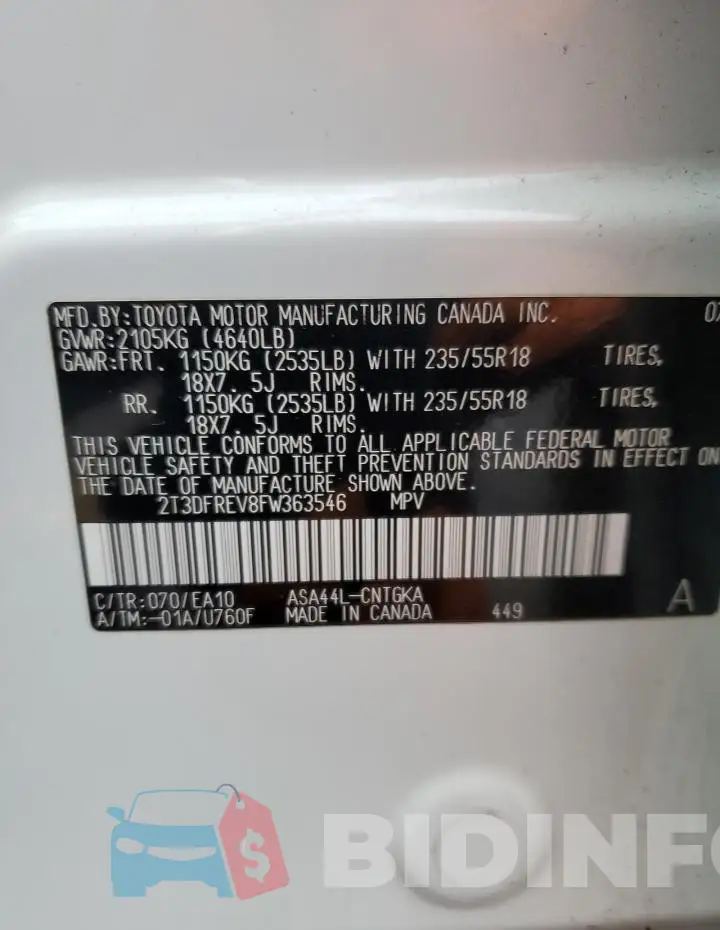 2T3DFREV8FW363546 Photo# 12