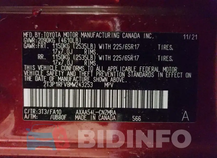 2T3P1RFV8MW243253 Photo# 13