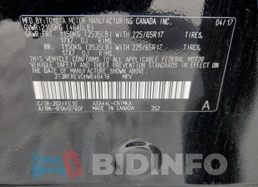 2T3RFREV0HW646418 Photo# 13
