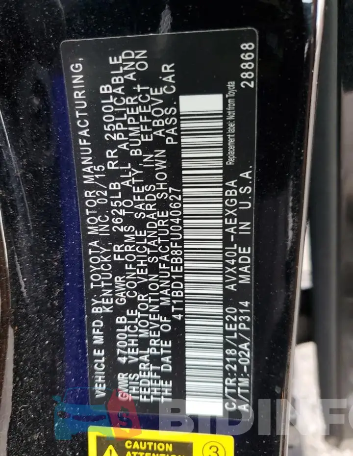 4T1BD1EB8FU040627 Photo# 12