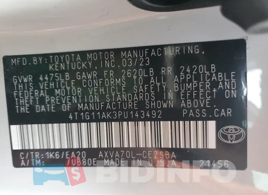 4T1G11AK3PU143492 Photo# 12