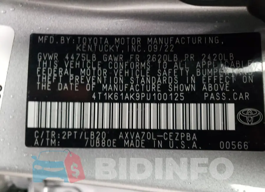 4T1K61AK9PU100125 Photo# 12
