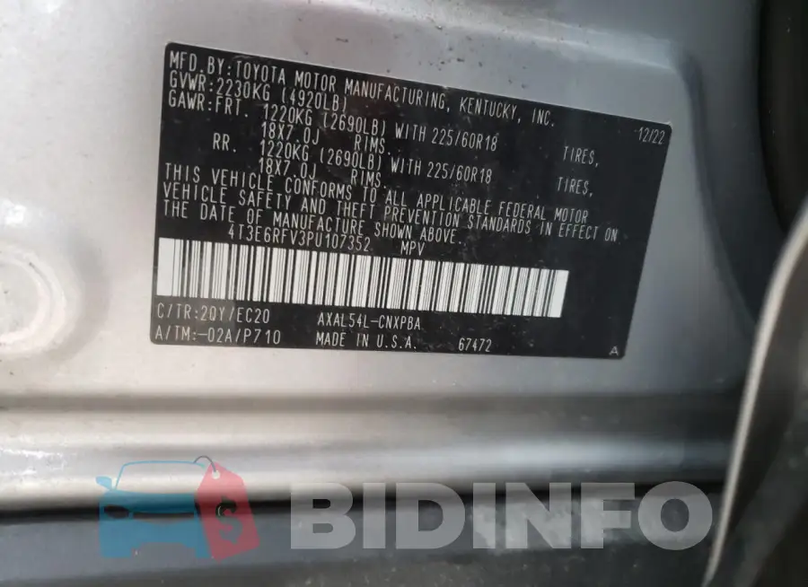 4T3E6RFV3PU107352 Photo# 12