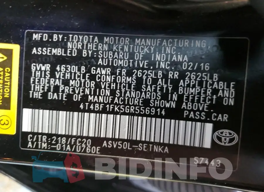 4T4BF1FK5GR556914 Photo# 12