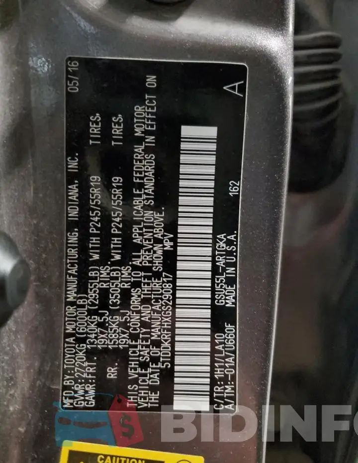 5TDDKRFHXGS290817 Photo# 13
