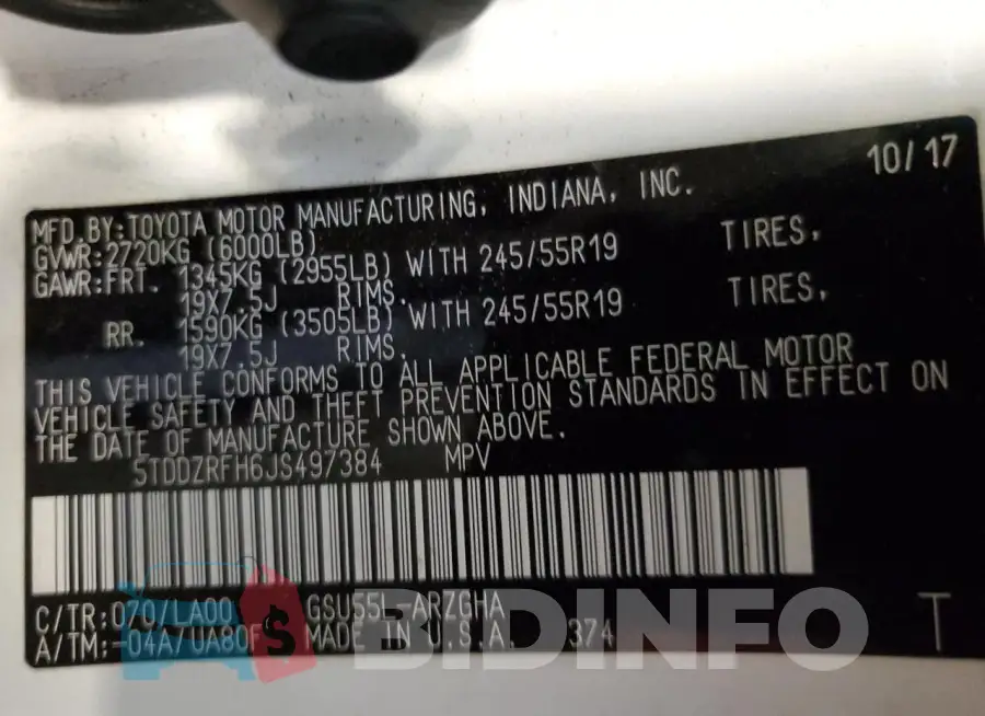5TDDZRFH6JS497384 Photo# 13