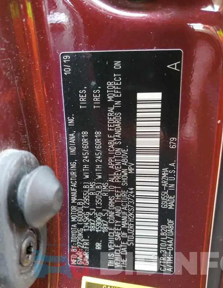5TDJZRFH2KS737244 Photo# 12