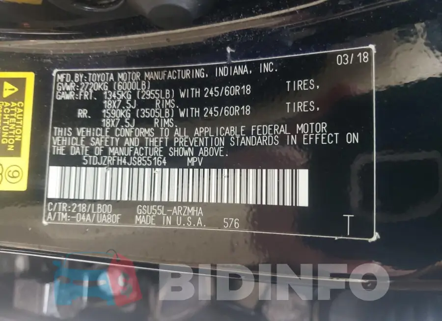 5TDJZRFH4JS855164 Photo# 14