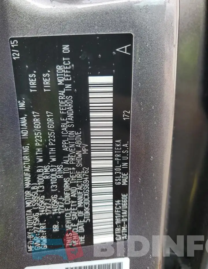 5TDKK3DCXGS694762 Photo# 14