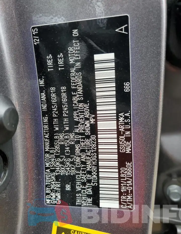 5TDKKRFH3GS128230 Photo# 14
