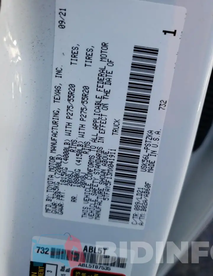 5TFAY5F13MX041911 Photo# 13