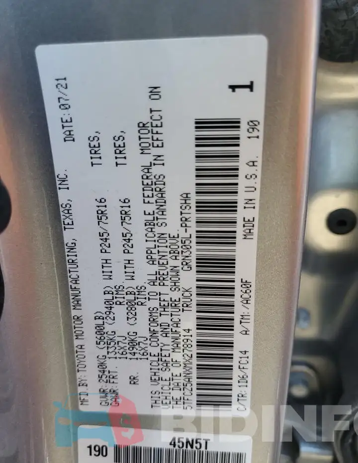 5TFCZ5ANXMX278914 Photo# 13