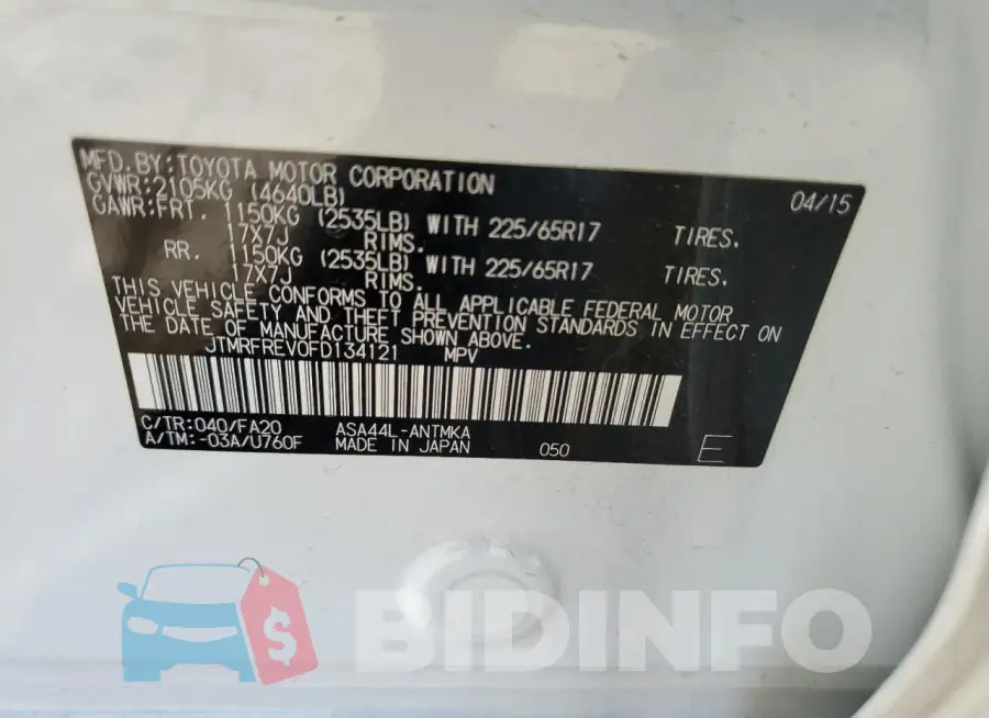 JTMRFREV0FD134121 Photo# 12