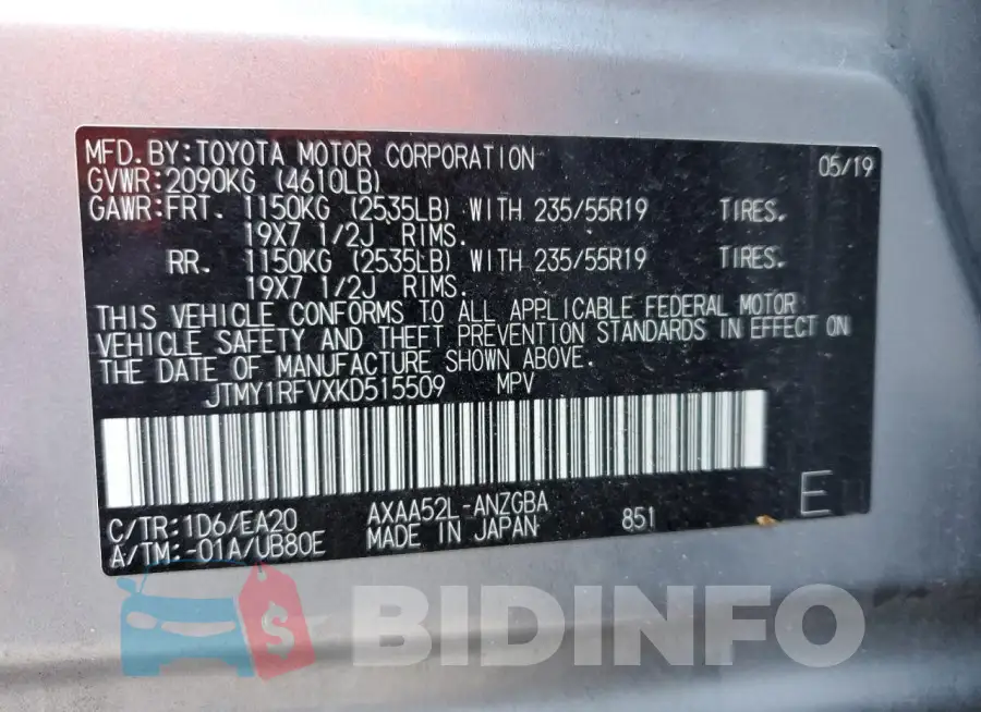 JTMY1RFVXKD515509 Photo# 14
