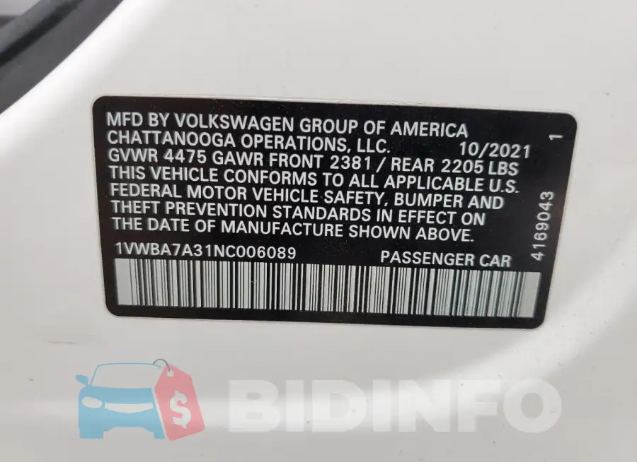 1VWBA7A31NC006089 Photo# 12