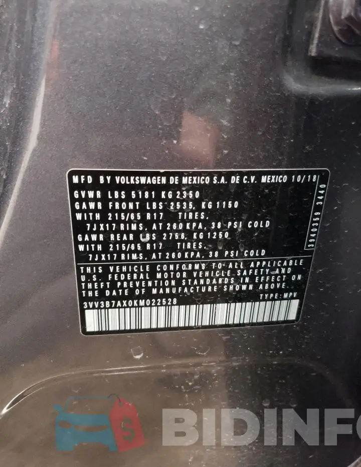 3VV3B7AX0KM022528 Photo# 14
