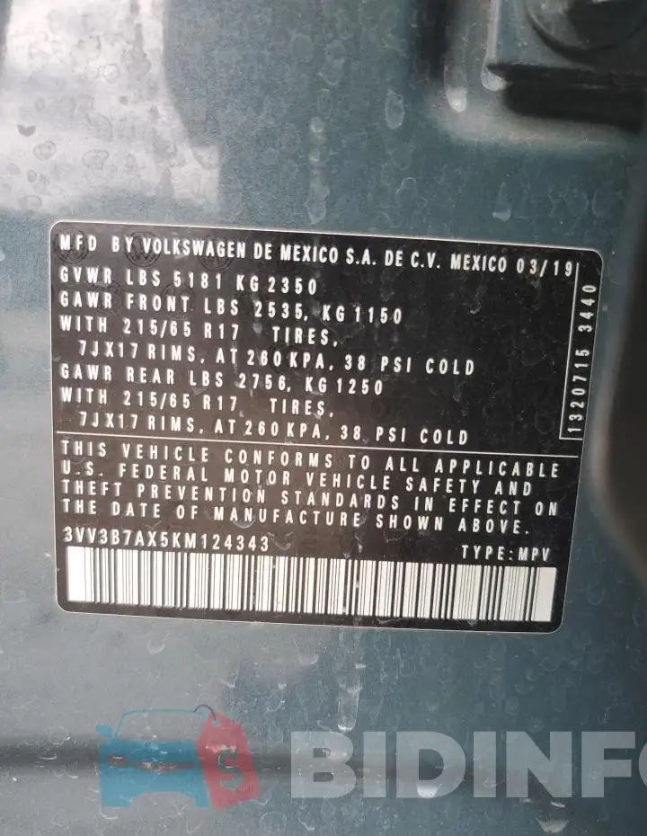 3VV3B7AX5KM124343 Photo# 14