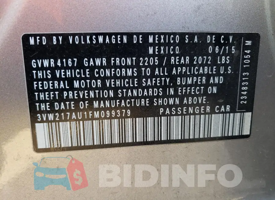 3VW217AU1FM099379 Photo# 13