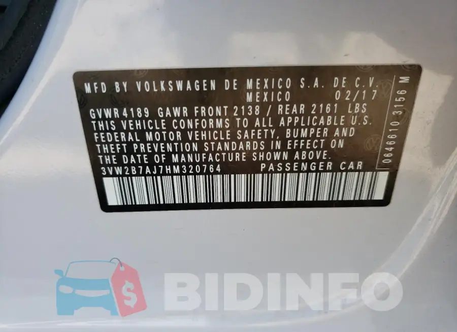 3VW2B7AJ7HM320764 Photo# 12