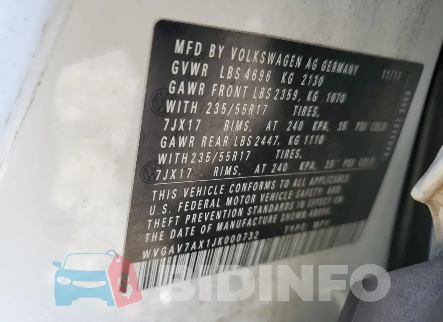WVGAV7AX1JK000732 Photo# 14
