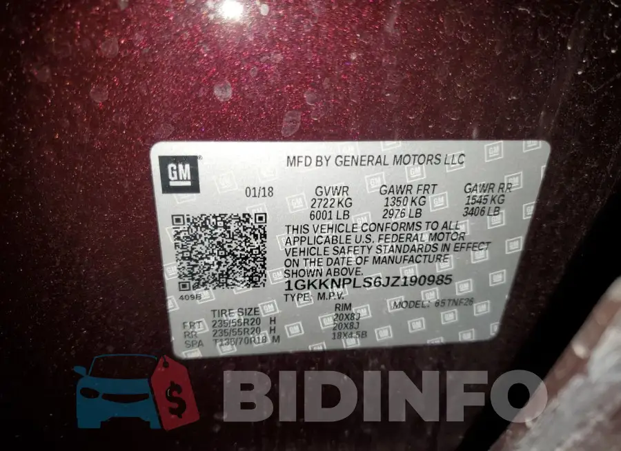 1GKKNPLS6JZ190985 Photo# 12