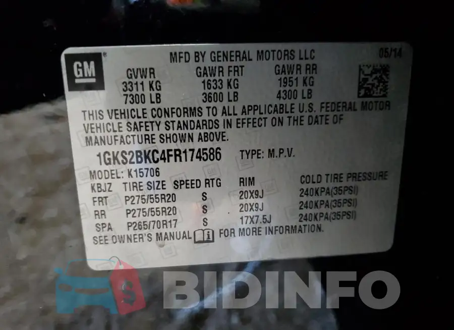 1GKS2BKC4FR174586 Photo# 13