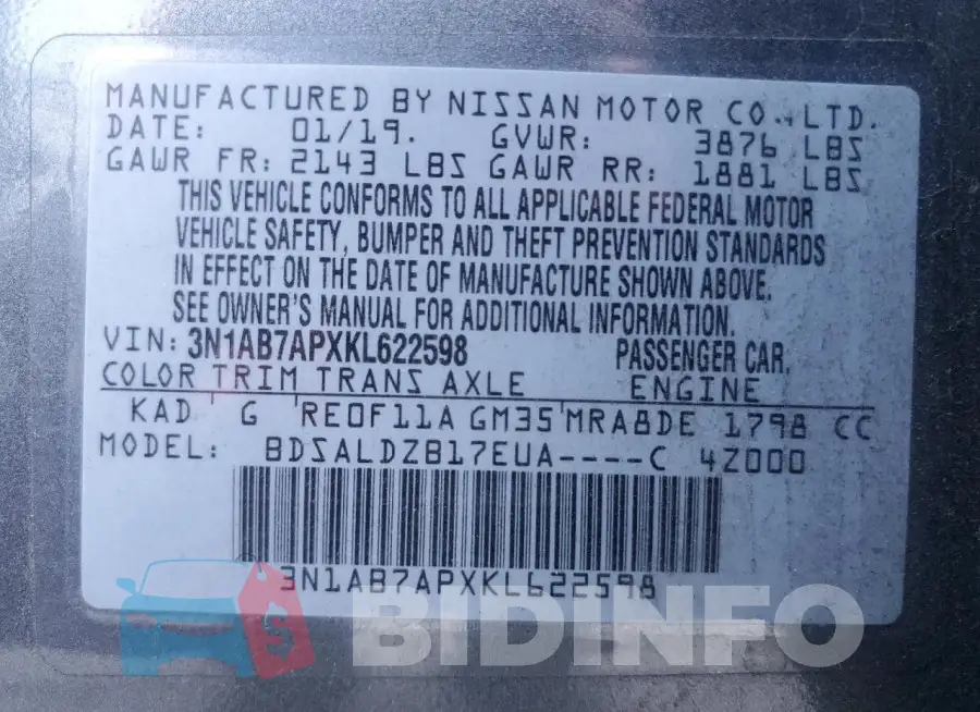 3N1AB7APXKL622598 Photo# 13