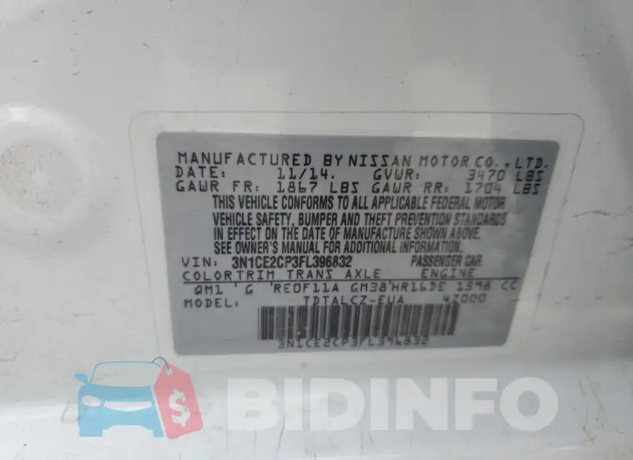 3N1CE2CP3FL396832 Photo# 12