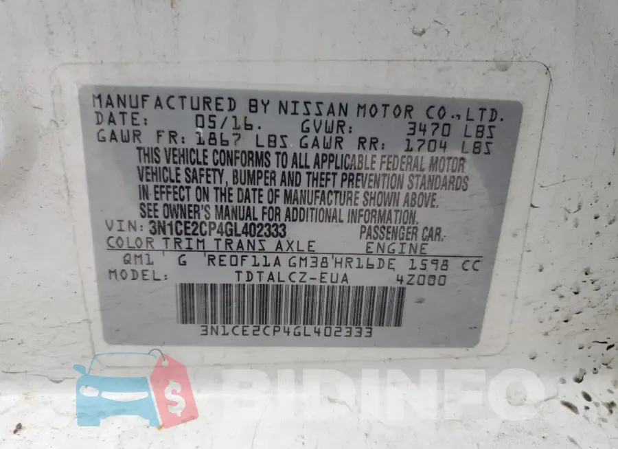 3N1CE2CP4GL402333 Photo# 12