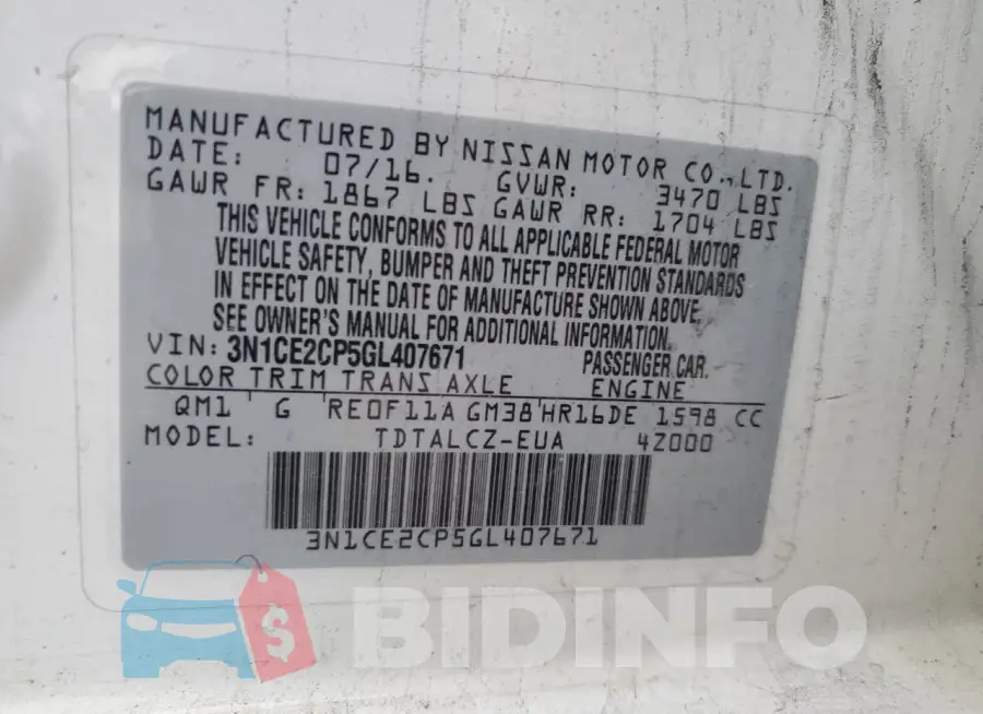 3N1CE2CP5GL407671 Photo# 12