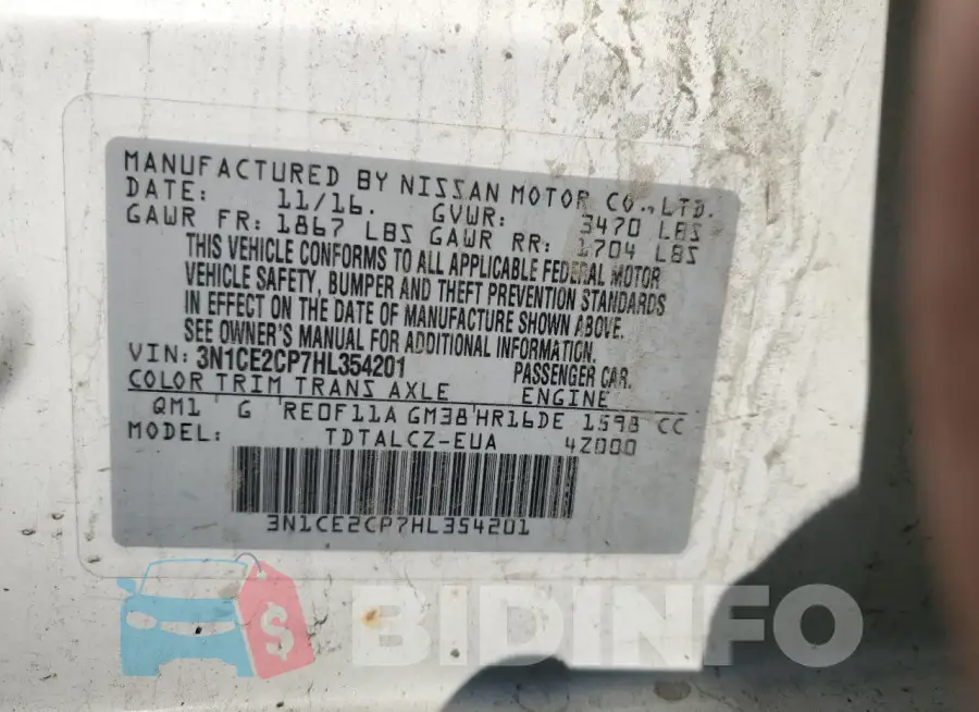 3N1CE2CP7HL354201 Photo# 13