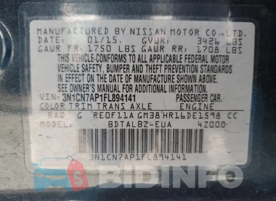 3N1CN7AP1FL894141 Photo# 13
